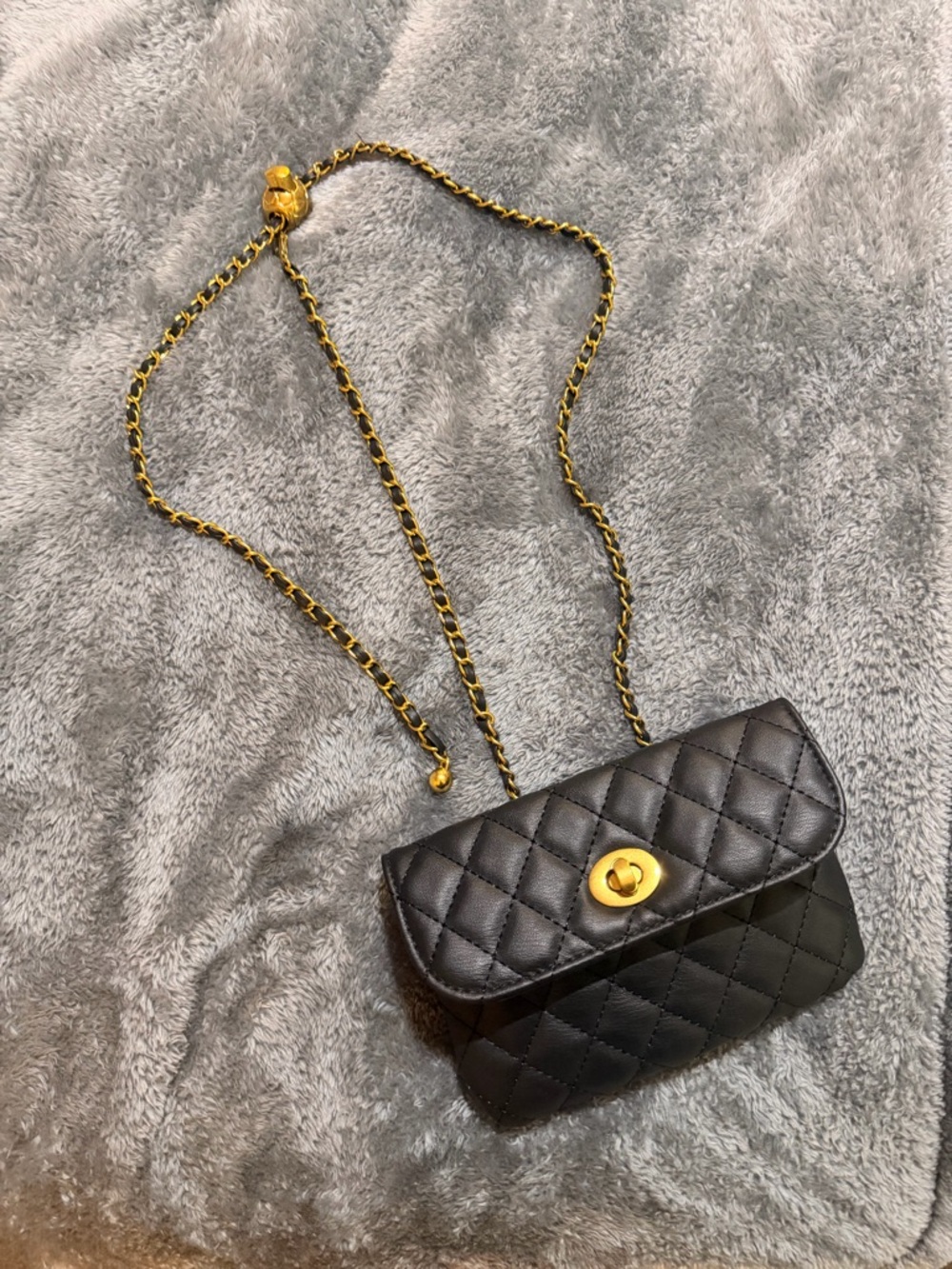 Quilted Black Leather Crossbody with Gold-Tone Chain and Turn-Lock